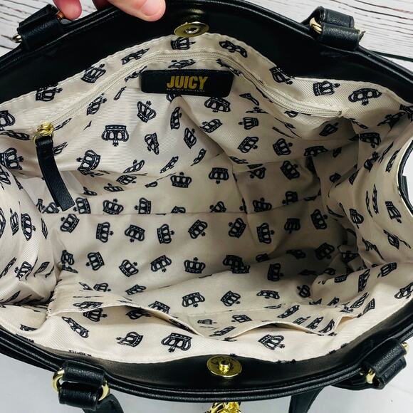 JUICY COUTURE Black Satchel Style Purse with Lock and Key - Picture 12 of 13